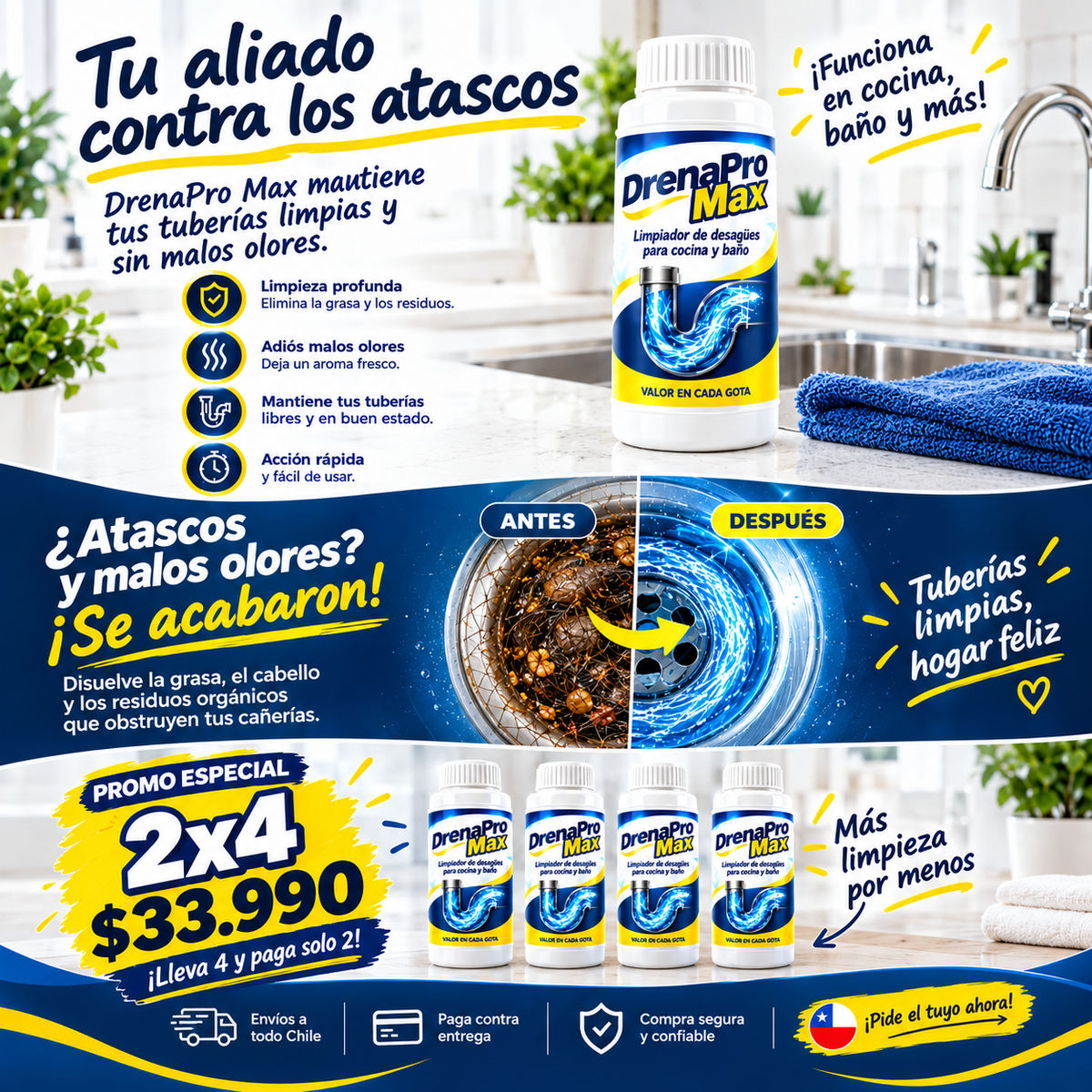 DRENAPRO MAX -quieres mantener tus desagües libres y limpios.
