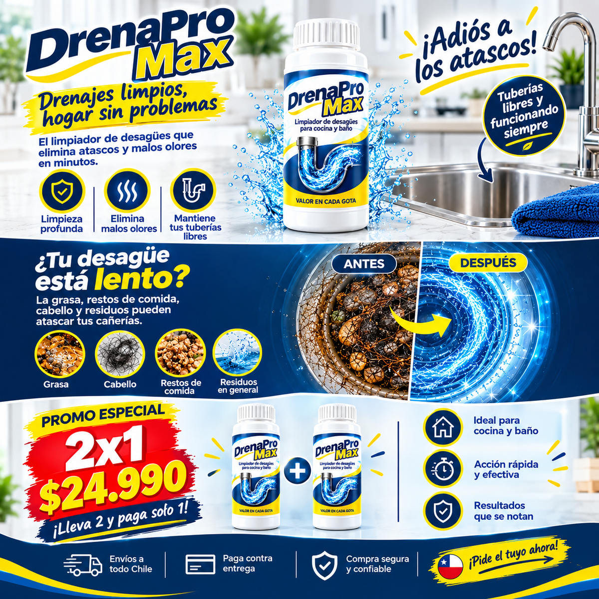 DRENAPRO MAX -quieres mantener tus desagües libres y limpios.