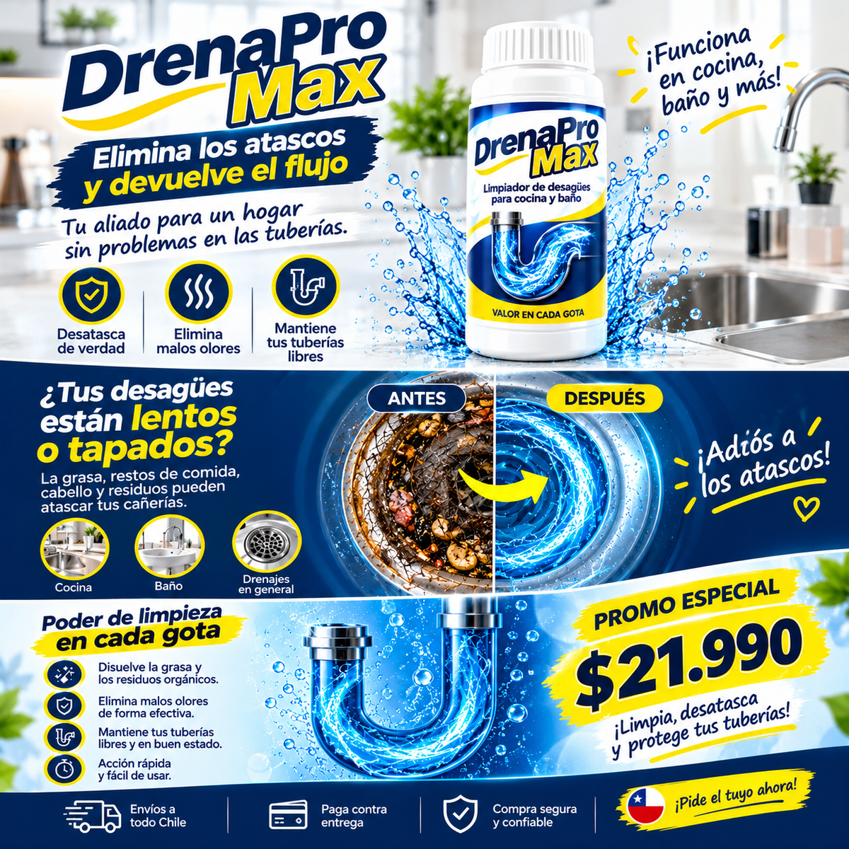 DRENAPRO MAX -quieres mantener tus desagües libres y limpios.